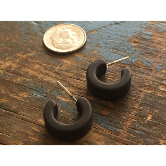 Jet Black Matte Mini Hugger Hoop Earrings - Picture 2 of 6